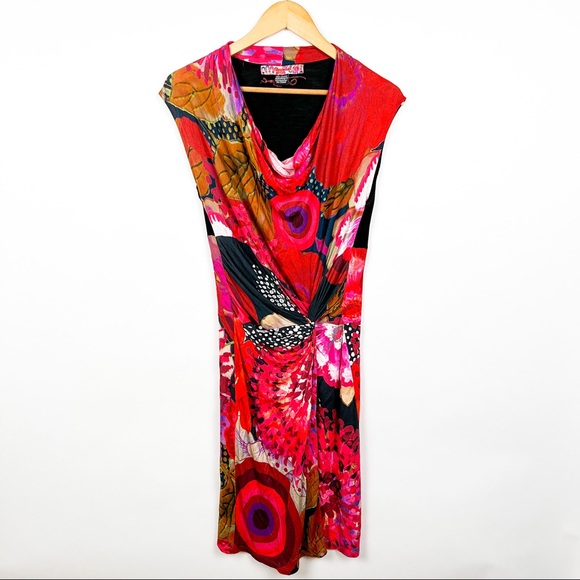 desigual azucena dress floral abstract ruched size large - Picture 2 of 7